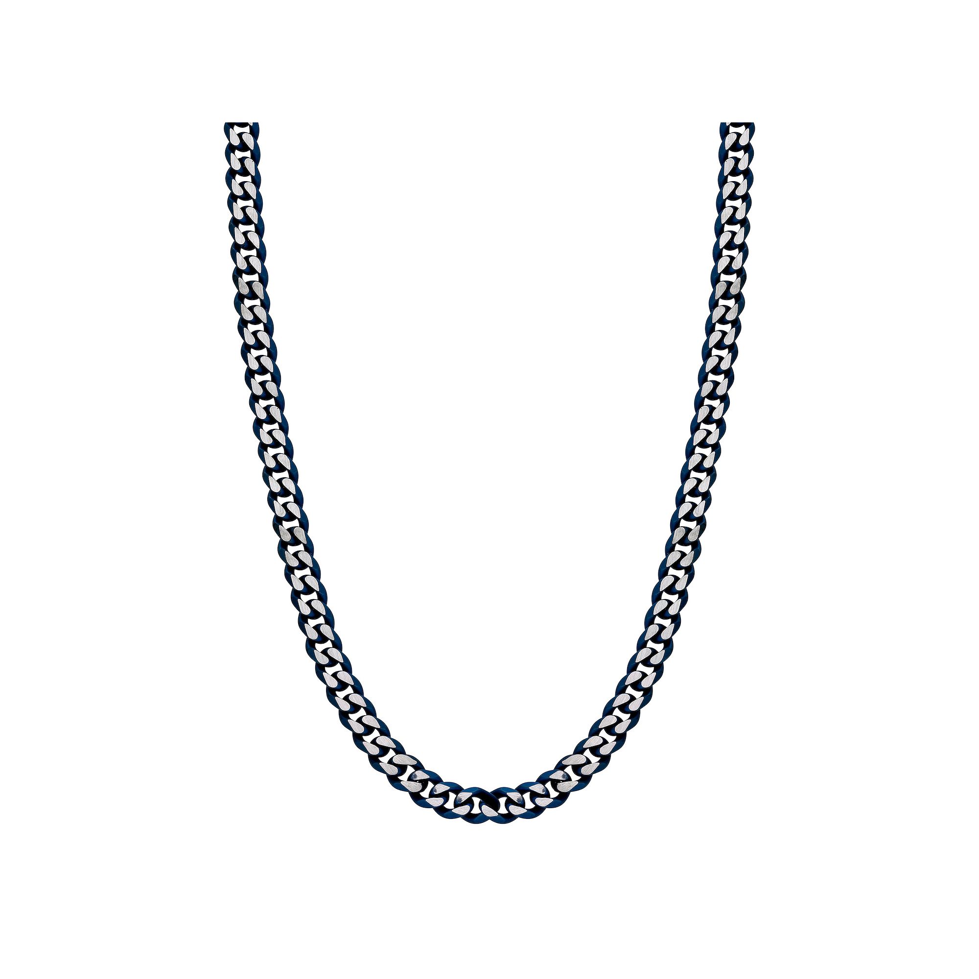 Mens LYNX Stainless Steel Curb Chain Necklace, Size: 20, Blue Tone