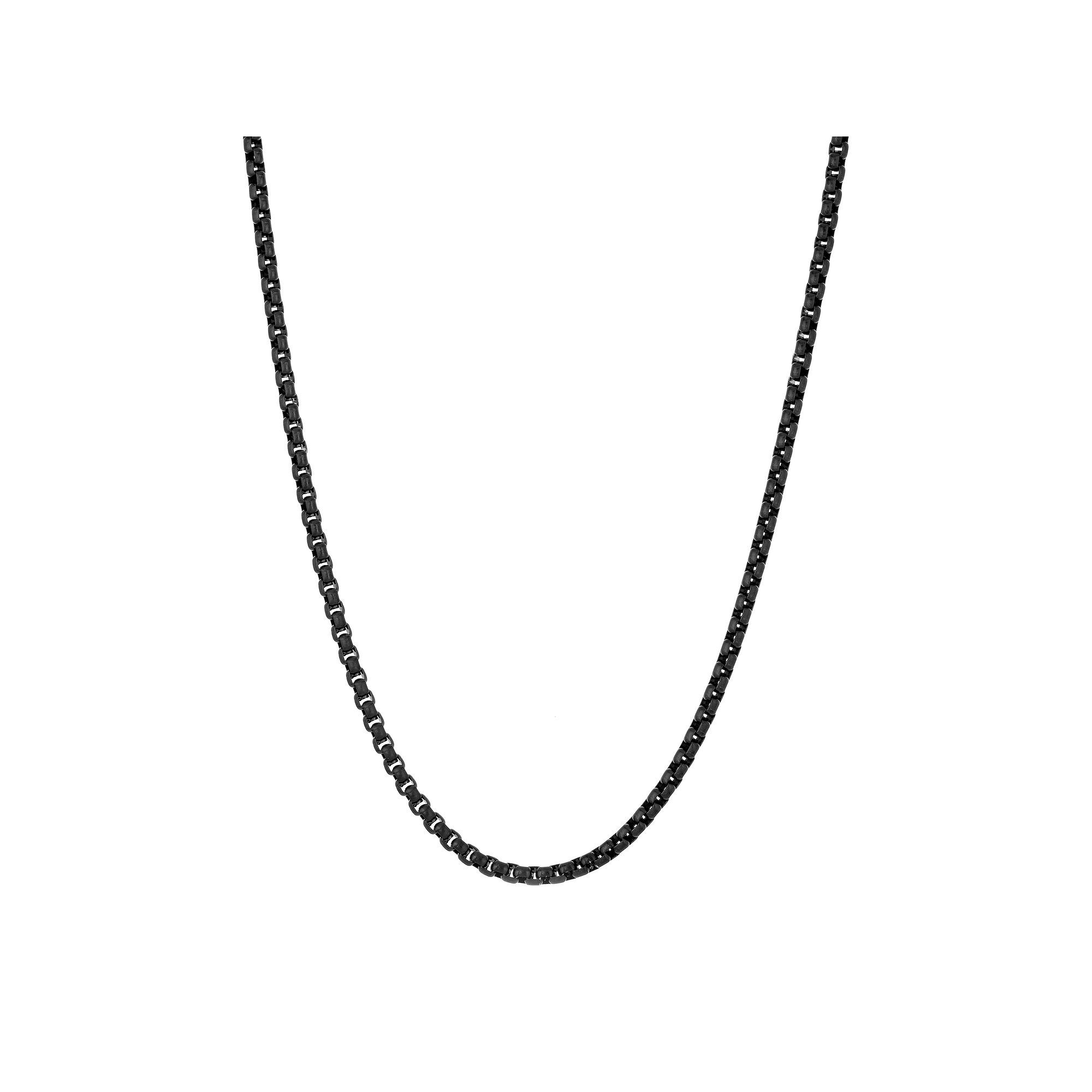Mens LYNX Stainless Steel 4mm Round Box Chain Necklace, Size: 22, Black