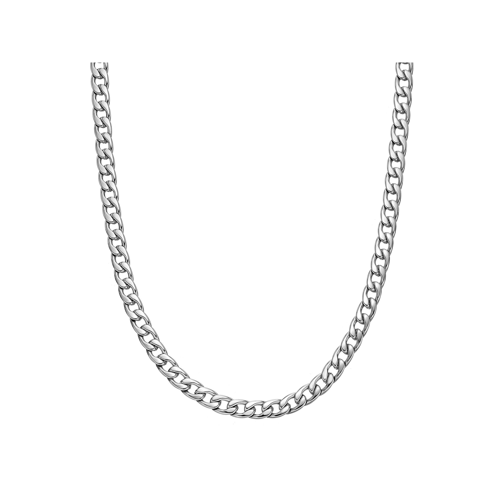 Mens LYNX Stainless Steel 7 mm Curb Chain Necklace, Size: 30, Silver