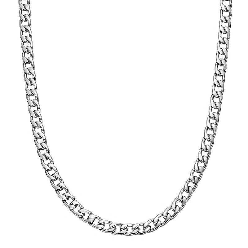 Mens LYNX Stainless Steel 7 mm Curb Chain Necklace, Size: 30, Silver