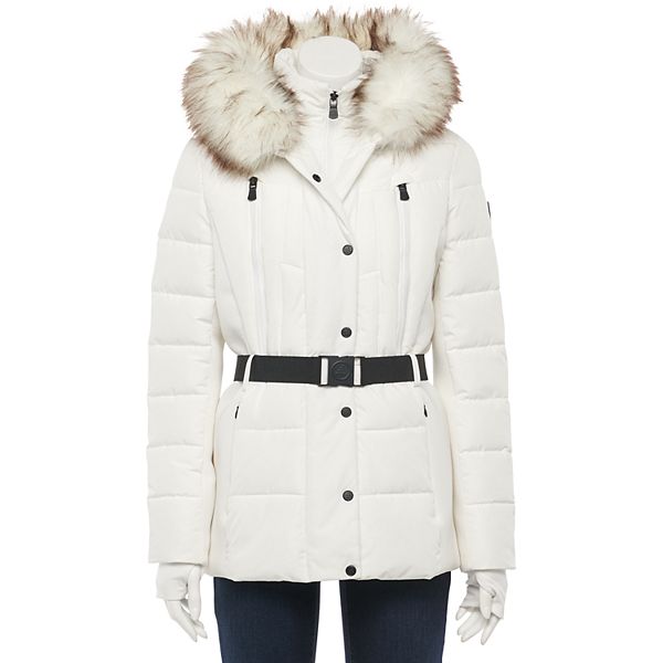 White down coat with fur cheap hood