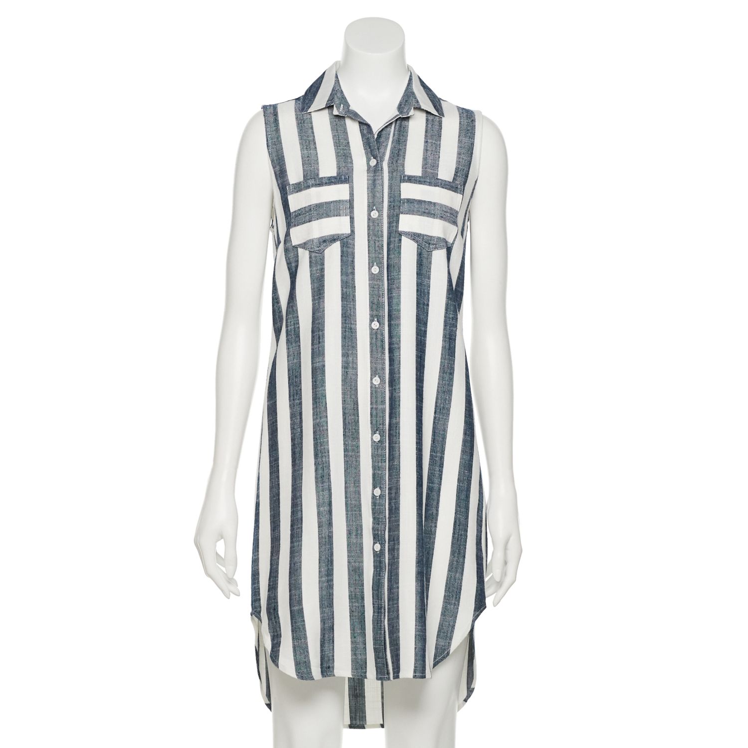 striped sleeveless shirt dress