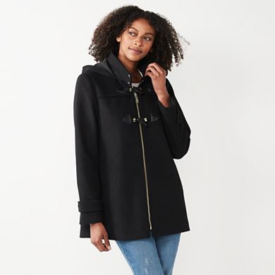 Women's Nine West Faux-Trim Hood Wool-Blend Toggle Coat