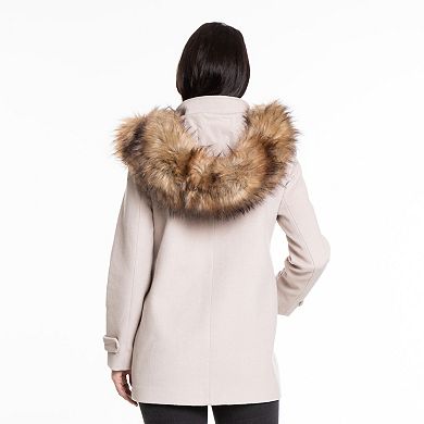Women's Nine West Faux-Trim Hood Wool-Blend Toggle Coat
