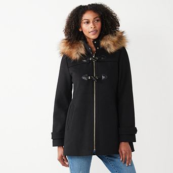 Women's Nine West Faux-Trim Hood Wool-Blend Toggle Coat