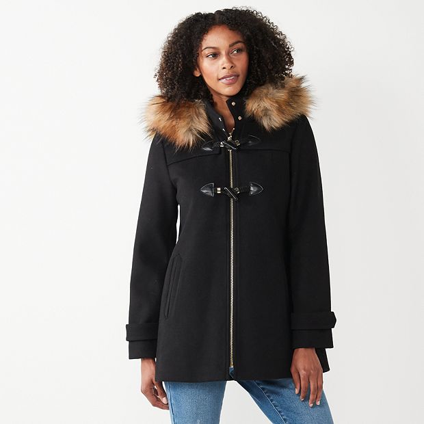 Women's wool coat store with fur hood