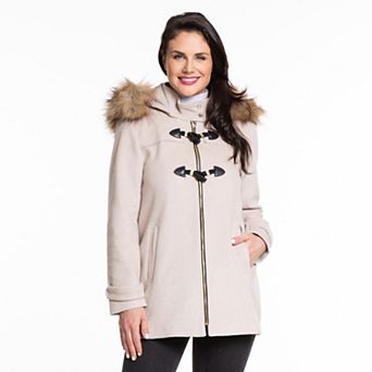 Women's Nine West Faux-Trim Hood Wool-Blend Toggle Coat