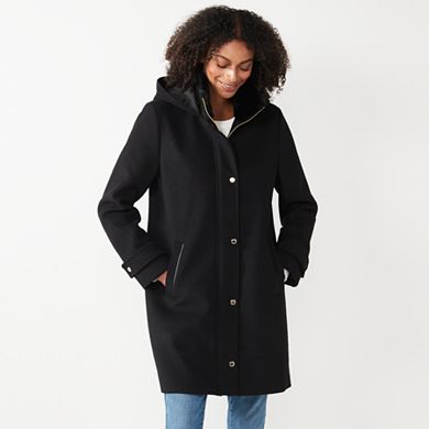 Women's Nine West Faux-Fur Hood Wool-Blend Duffel Coat