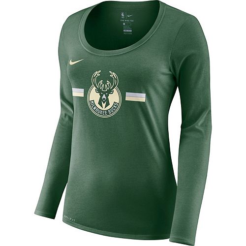 Women's Nike Green Milwaukee Bucks Essential Logo Performance Long Sleeve T-Shirt