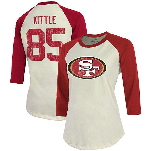 Women's Fanatics Branded George Kittle Cream/Scarlet San Francisco 49ers  Vintage Player Name & Number Raglan 3/4-Sleeve T-Shirt