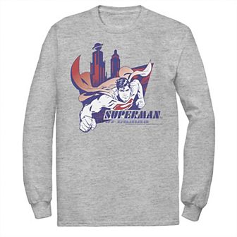 Men's DC Comics Superman Daily Planet Skyline Flying Poster Long Sleeve Graphic Tee
