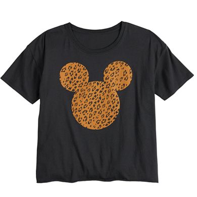 Juniors' Disney's Mickey Mouse Leopard-Print Silhouette Tee