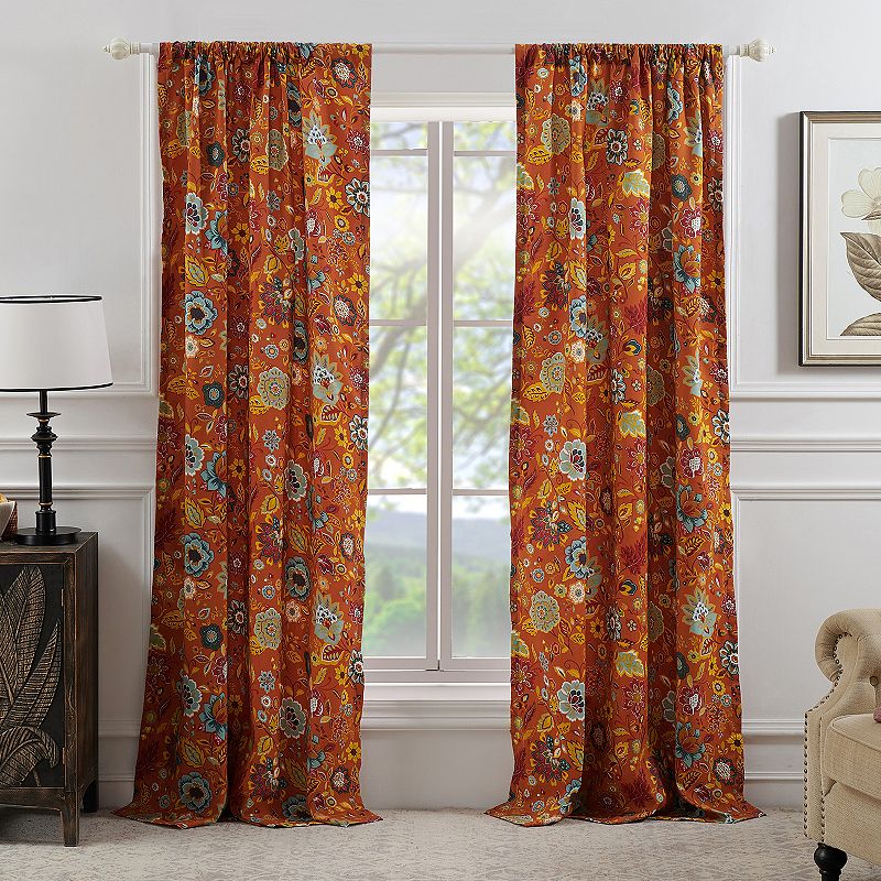 Greenland Home Fashion Astoria Festive And 3  Rod Pocket Window Curtain Panel Pair - Spice 42x95