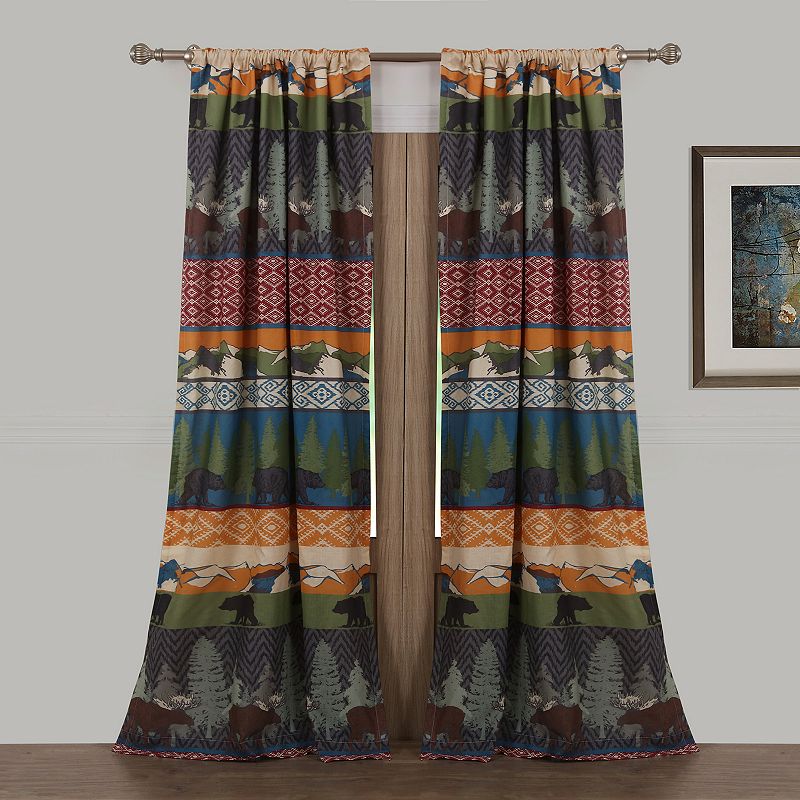 Greenland Home Fashions 2-pack Black Bear Lodge Window Curtains, Multicolor