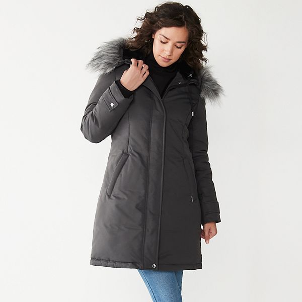 Dark Grey Faux Fur Hood Puffer Jacket