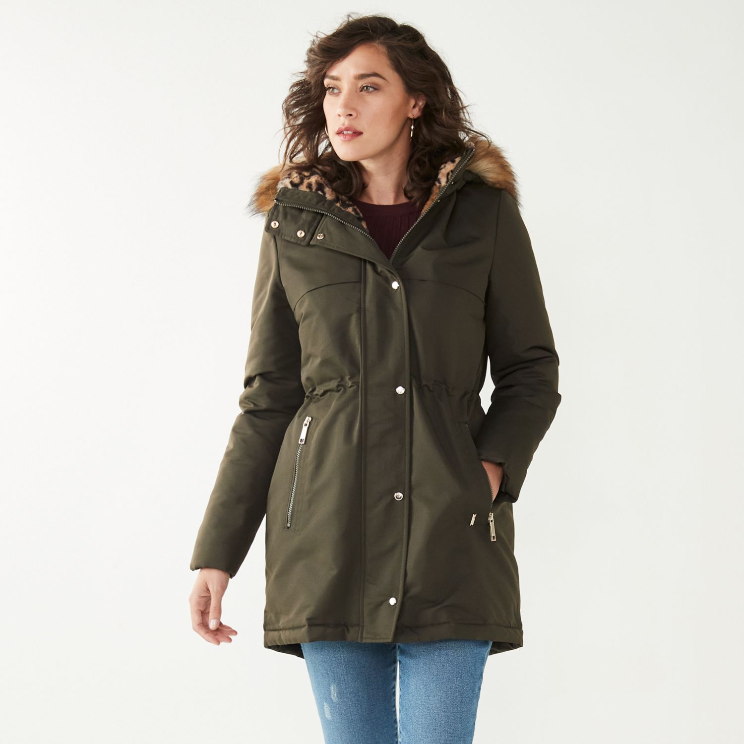 women's olive parka with fur hood