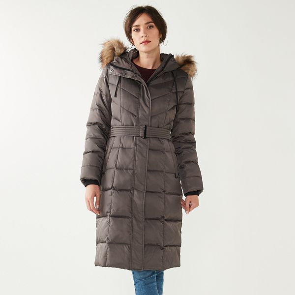 Women's Nine West Faux-Fur Hood Maxi Puffer Coat