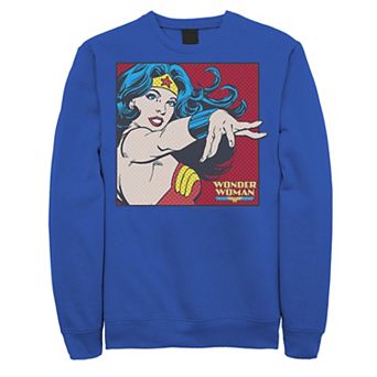 Men's DC Comics Wonder Woman Retro Pop Art Portrait Graphic Fleece Pullover