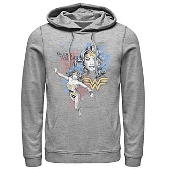 Men's DC Comics Wonder Woman Vintage Watercolor Sketch Portrait Graphic Hoodie