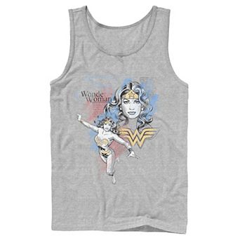 Men's DC Comics Wonder Woman Vintage Watercolor Sketch Portrait Graphic Tank Top