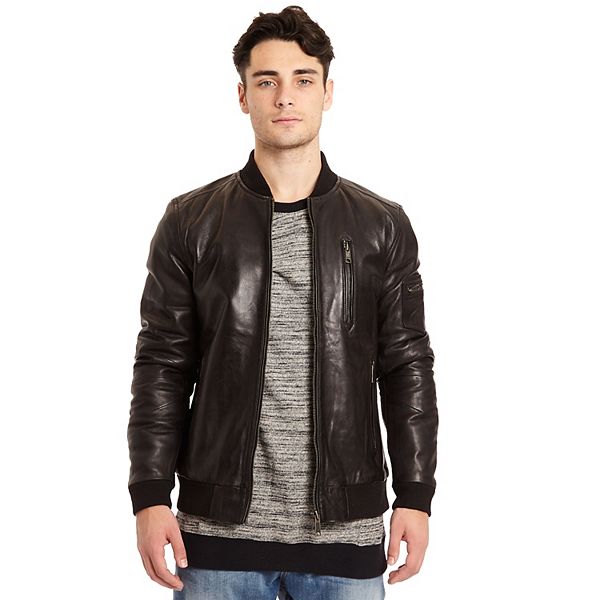 Excelled Leather Mens Big and Tall Lambskin Shirt Collar Bomber Jacket Leather Jacket