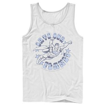 Men's DC Comics Superman Save Our Planet Circle Text Poster Tank Top