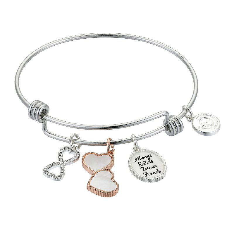 Love This Life Stainless Steel Crystal Accent Infinity & Double Heart Bang