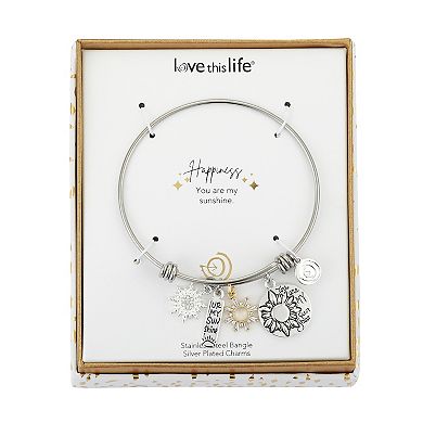 Love This Life® Two Tone Stainless Steel Crystal Accent Sun "You Are My Sun Shine" Bangle Bracelet