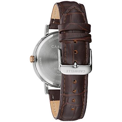 Caravelle by Bulova Men's Brown Leather Strap Watch with Silver Tone Dial - 44A118