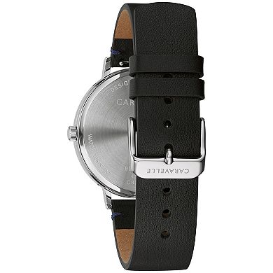 Caravelle by Bulova Men's Black Leather Strap Watch with Blue Dial - 43A156