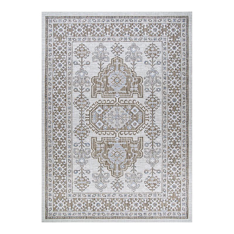 Couristan Charm Woodburn Indoor Outdoor Rug, Beig/Green, 8X11 Ft