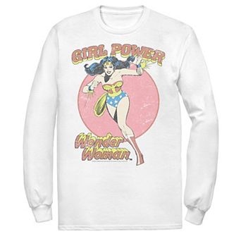 Men's DC Comics Wonder Woman Running Girl Power Text Poster Long Sleeve Graphic Tee