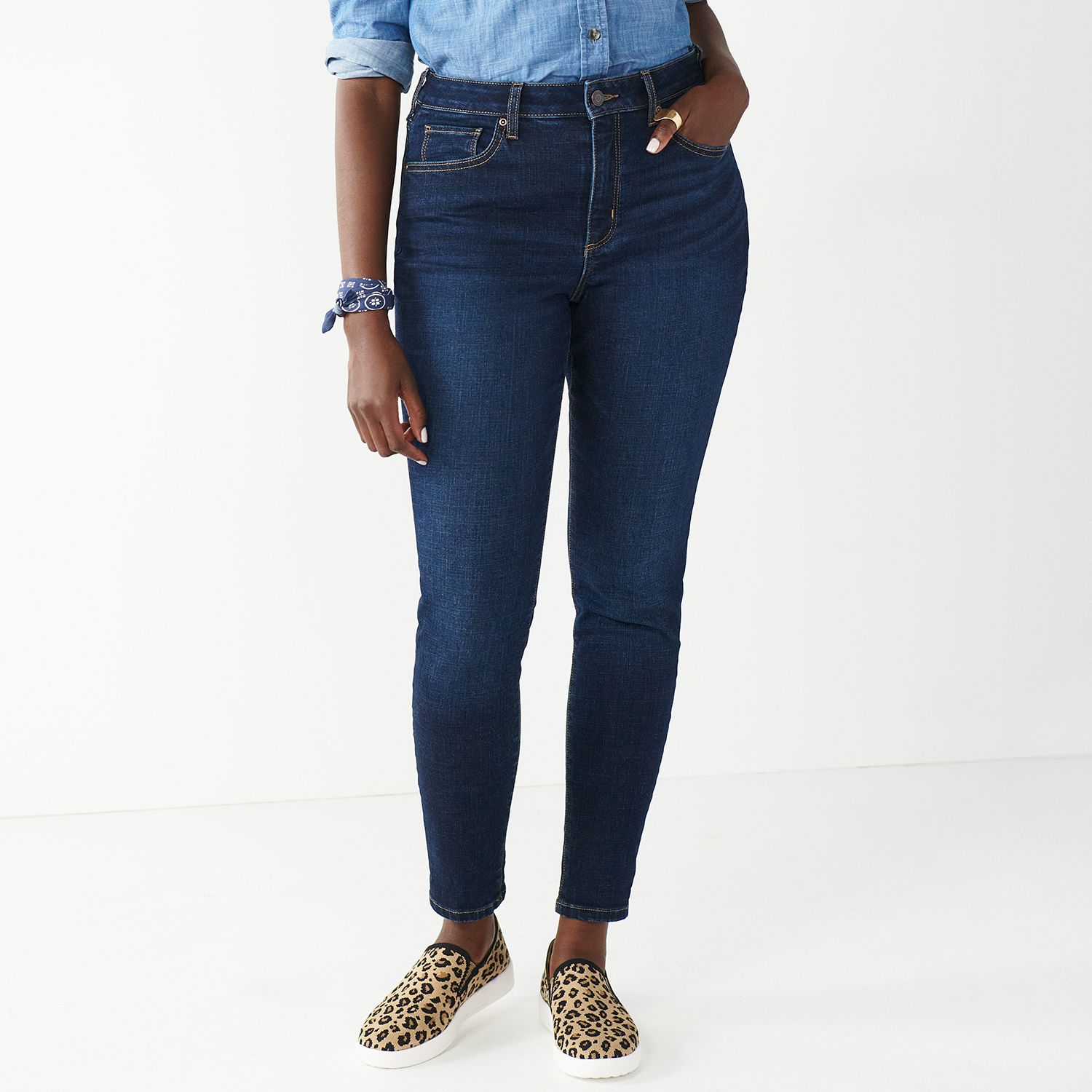 Jeans de couleur coupe droite taille haute stretch 'OBER' - Rouge