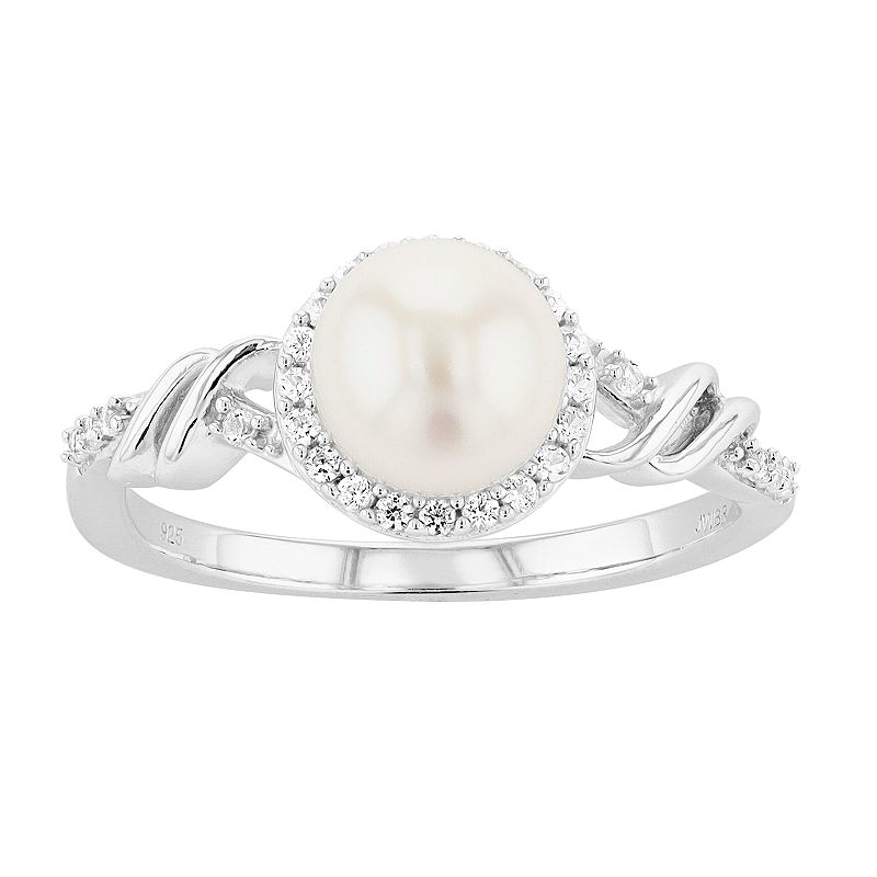 Sterling Silver Cultured Pearl & Lab-Created Sapphire Wrap Ring, Womens, S