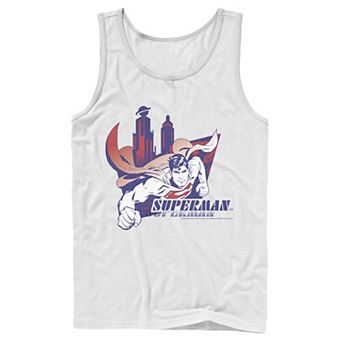 Men's DC Comics Superman Daily Planet Skyline Flying Poster Tank Top