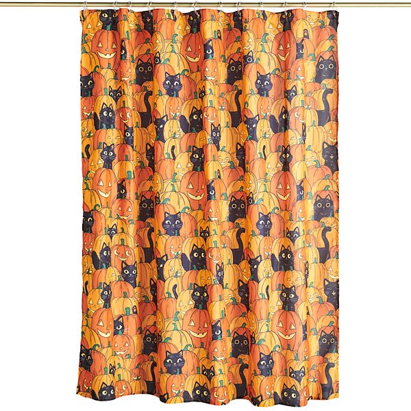 Details about   Cartoon Halloween Pumpkin Cute Black Cat Waterproof Polyester Shower Curtain Set 