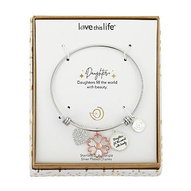 Love This Life® Mother-of-Pearl Heart Flower Daughter Bangle Bracelet