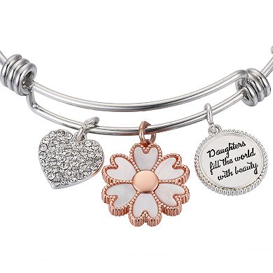 Love This Life® Mother-of-Pearl Heart Flower Daughter Bangle Bracelet