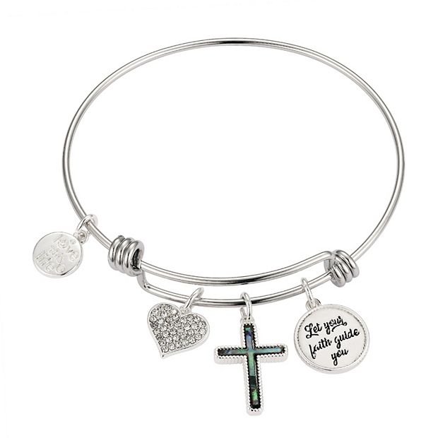Love This Life Stainless Steel Cross Charm Faith Bangle Bracelet