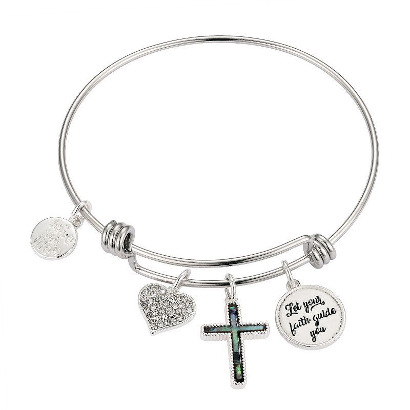 LovethisLife Sterling Silver Cross Charm Faith Bangle Bracelet, Womens, S