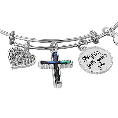 LovethisLife® Sterling Silver Cross Charm Faith Bangle Bracelet 