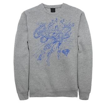 Men's DC Comics Superman Break Chains Outlined Comic Poster Fleece Sweatshirt