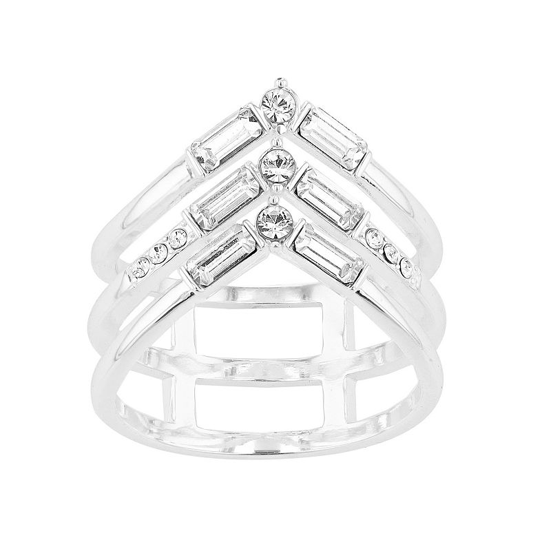 Brilliance Crystal Triple Band Chevron Ring, Womens, Size: 7, White