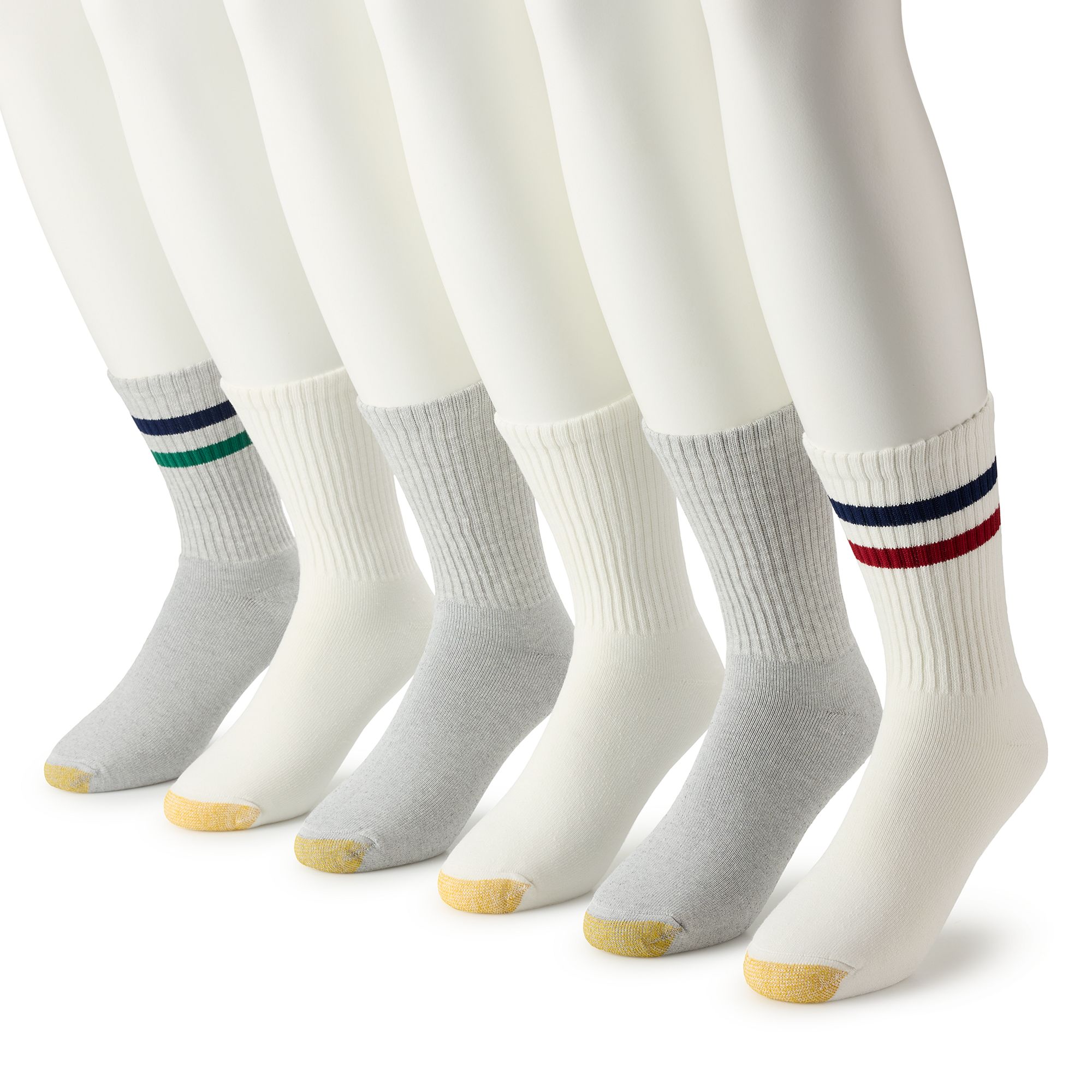 Mens GOLDTOE® 6-pack Short Crew Socks, Size: 6-12, White Stripe