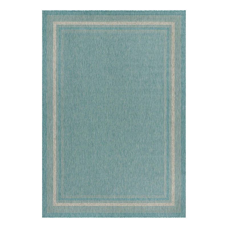 Unique Loom Outdoor Soft Border Rug, Blue, 8X11.5 Ft