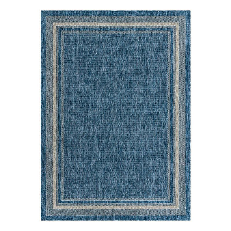 Unique Loom Outdoor Soft Border Rug, Blue, 8X11.5 Ft