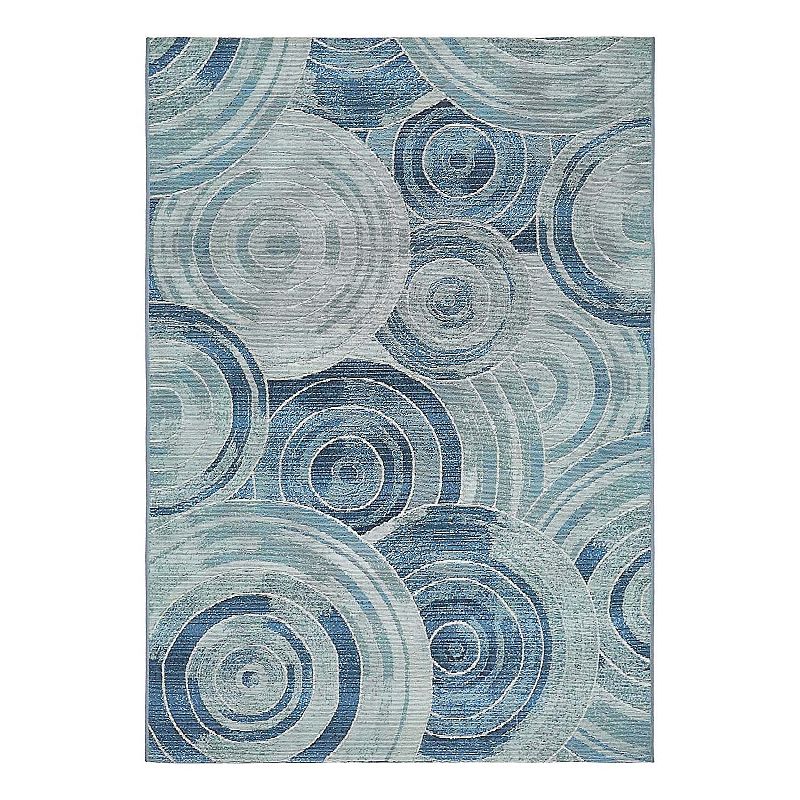 Unique Loom Outdoor Rippling Area Rug, Blue, 8Ft Rnd