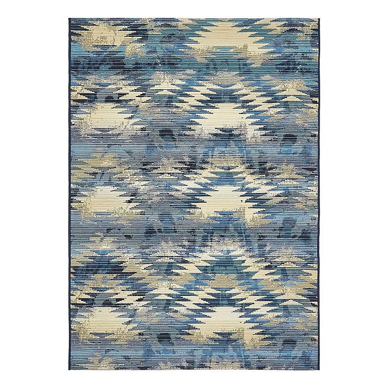 Unique Loom Outdoor Tribal Area Rug, Blue, 8Ft Rnd