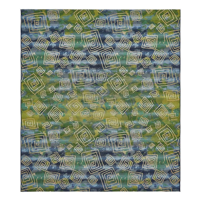 Unique Loom Outdoor Vortex Area Rug, Blue, 10X12 Ft