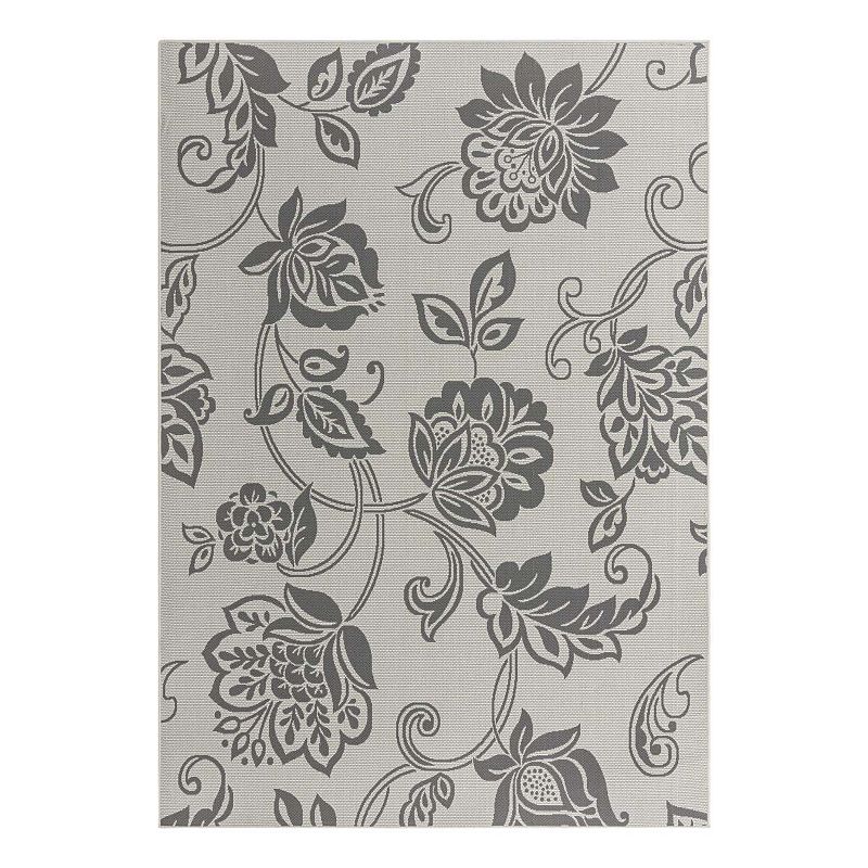 Unique Loom Floral Indoor Outdoor Area Rug, Grey, 6X9 Ft